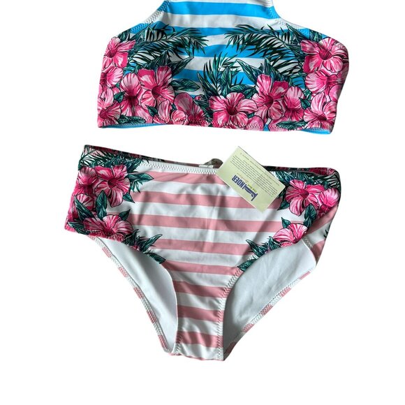 CUPSHE Striped Floral Bikini Set Sz M NEW - Picture 4 of 7